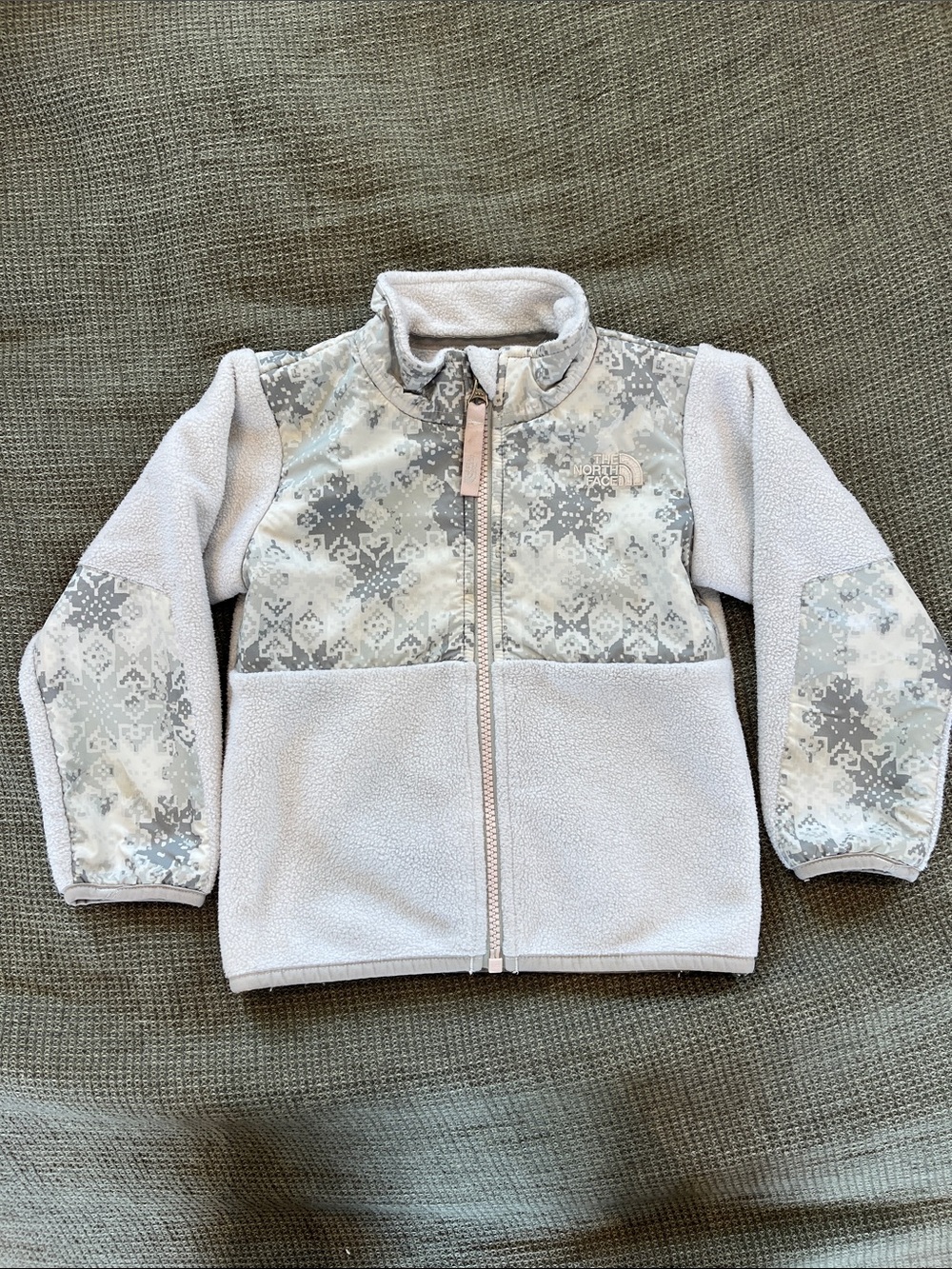 The North Face Light Gray Fleece Jacket with Snowflake Panels